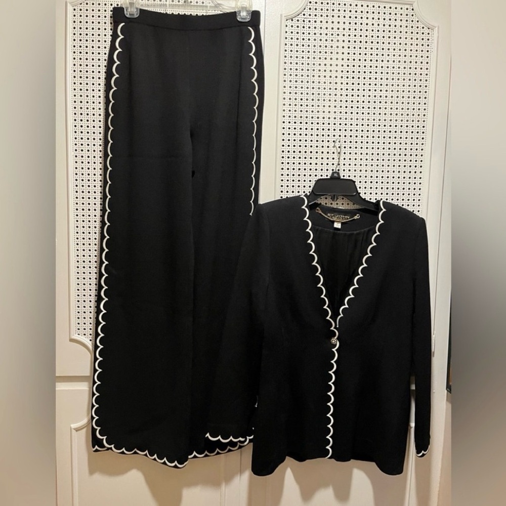St John Couture pant suit. White embroidery